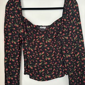 Reformation Black and Red Floral Blouse